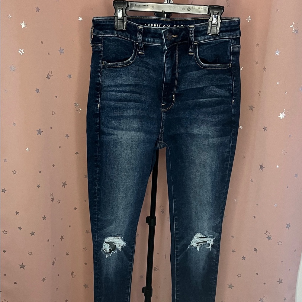 American Eagle Distressed Dark Wash Stretch Skinny Jeans